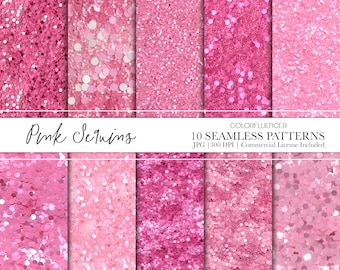 Patrones sin costuras de brillo rosa y lentejuelas / Papel digital / Diseño de sublimación / Azulejos sin costura / Imágenes de fondo / Textura de brillo rosa