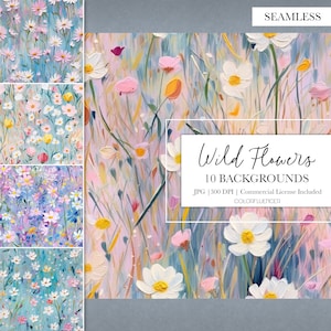 Padrões florais sem costura | Flores selvagens | Artigos Digitais | Padrão sem costura | Desenhos de sublimação | Pintado, Artístico, Pintura a óleo, Floral
