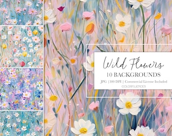 Floral Seamless Patterns | Wild Flowers | Digital Papers | Seamless Pattern | Sublimation Designs | Painted, Artistic, Oil Painting, Floral