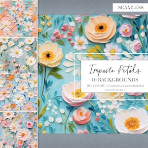 Gemalte Blumen nahtlose Muster | Pastose Blütenblätter | Digitale Papiere | Nahtloses Muster | Sublimationsentwürfe | Floraler, handgemalter Stil