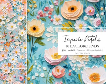 Painted Flowers Seamless Patterns | Impasto Petals | Digital Papers | Seamless Pattern | Sublimation Designs | Floral, Hand Painted Style