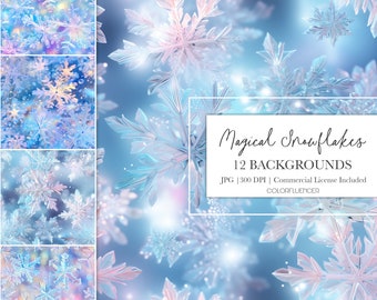Schneeflocke Musterdesign | Magische Schneeflocken |  Digitale Papiere | Sublimationsentwürfe | Hintergründe, Winter, gefroren, Eis