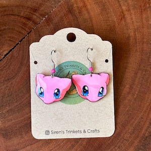 Mew Earrings /Japanese/ Anime earrings/ Kawaii earrings/ Hand painted earrings