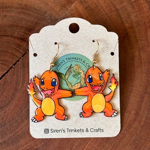 Fire Dragon, Char-man/ Japanese/ Anime earrings/ Kawaii earrings/ Hand painted earrings
