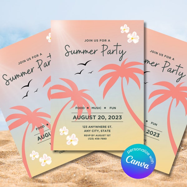 Summer Party Invitation, Beach-themed Summer Party Invitation, Instant Download, DIGITAL Printable EDITABLE Invite 5” x 7” Edit Today!