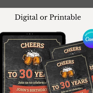 30th Birthday Party Invitation, Milestone Cheers Party Invitation, Instant Download, DIGITAL Printable EDITABLE Invite 5” x 7” Edit Today!