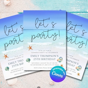 Summer BIRTHDAY Party Invite, Beach-themed Summer Party Invitation, Instant Download, DIGITAL Printable EDITABLE Invite 5” x 7” Edit Today!
