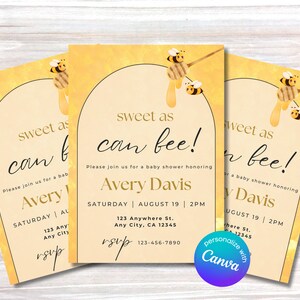 Sweet As Can Bee Baby Shower Invite, Bee-themed Shower Invitation, Instant Download, DIGITAL Printable EDITABLE Invite 5” x 7” Edit Today!