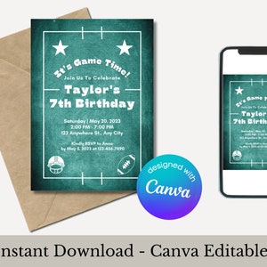 Football Birthday Party Invite, Football-themed Party Invitation, Instant Download, DIGITAL Printable EDITABLE Invite 5” x 7”, Edit Today!