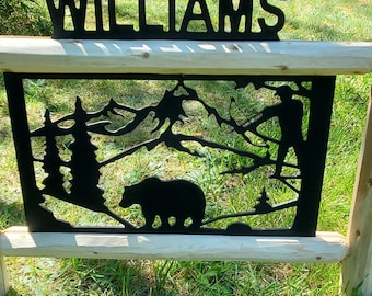 Personalized Bear Hunting Cedar Log Outdoor Sign