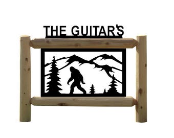Personalized 3-Foot Cedar Log Sign with Sasquatch Design – Custom Name or Address – Rustic Outdoor Decor for Cabin or Lodge