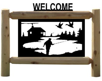 Gone Fly Fishing Log Sign – Rustic Cedar Decor for Anglers, Cabin, or Man Cave