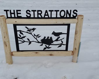 Personalized Bird Wildlife Cedar Log Outdoor Decor Sign