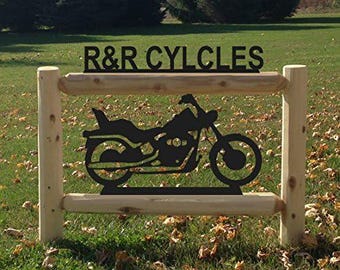 Personalized Motorcycle Cedar Log Outdoor Sign