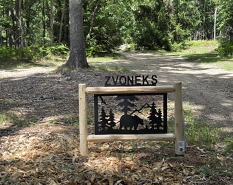 Personalized Bear Cedar Log Outdoor Sign