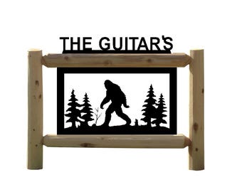 Personalized 3-Foot Cedar Log Sign with Sasquatch Design – Custom Name or Address – Rustic Outdoor Decor for Cabin or Lodge