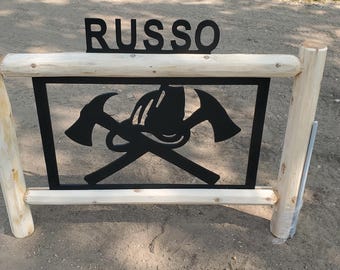 Personalized Fire Fighter Cedar Log Outdoor Sign