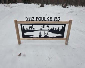 Personalized Whitetail Deer Cedar Log Outdoor Sign