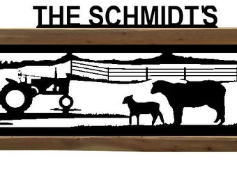 Personalized Tractor & Sheep Cedar Log Sign - Rustic Farm Outdoor Decor