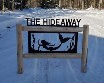 Personalized Mermaid Cedar Log Outdoor Sign