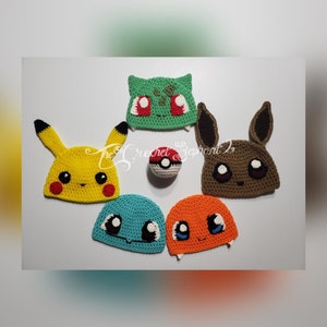 PICK ONE - Pokemon Inspired, Starter Hat And Pokeball Set, Choose Your Hat, Pick Your Size, Costume, Custom, Handcrochet Costume