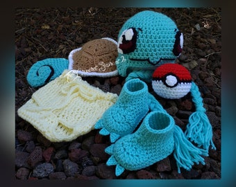 Squirtle Inspired, Water Type Baby Set, Full Set, Crochet Costume, Made To Order