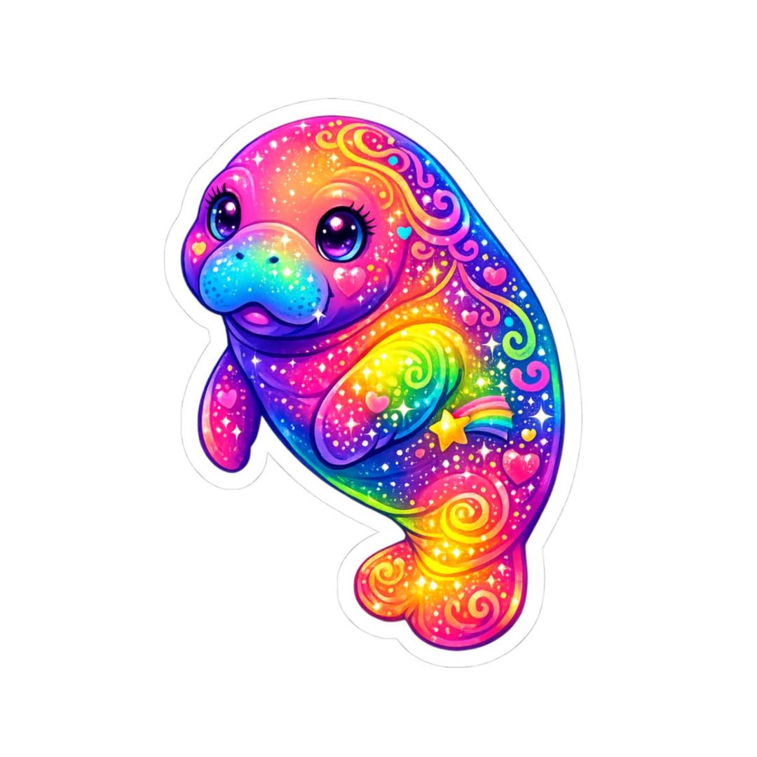 Rainbow Manatee Sticker – Neon Ocean Animal Vinyl Decal for Laptop ...