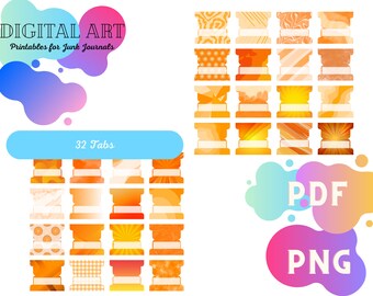 Orange Pattern Journal Tabs: 32 Printable Divider Tabs (PNG, PDF)