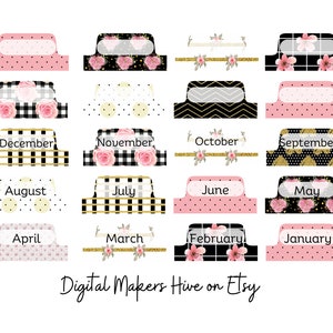 Pink & Black Monthly Printable Divider Journal Tabs