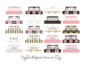 Pink & Schwarz druckbare monatliche Trennblatt Tabs