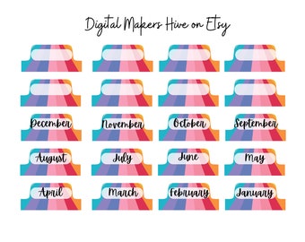 Rainbow Monthly Printable Journal Tabs