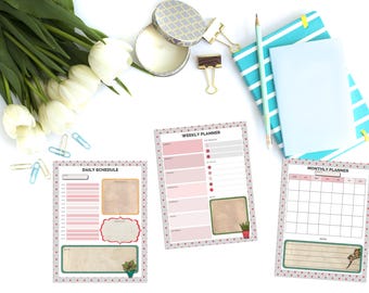 Daily Planner Printable | Hour Daily Planner, Day Planner | Productivity Planner | Daily, Weekly, Monthly Schedule | Printable Planner Kit