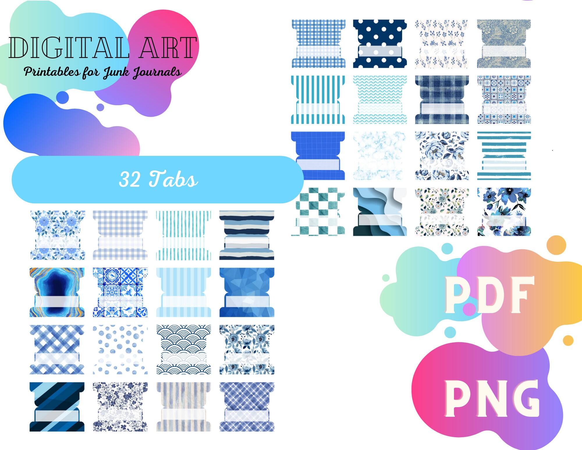 Organize in Style - 32 Print-at-home Blue Journal Tabs With Beautiful ...