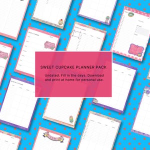 13 Page Planner Bundle, Printable Planner Instant Download, Daily Planning, Weekly Layout, Monthly Organizer, PDF Download, Sweet Cupcake