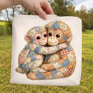 Mono bebé Patchwork Punch PNG, Mono de peluche viral emocional PNG, Gráfico de mono solitario lindo, Diseño inspirado en Dear Punch, Descarga digital