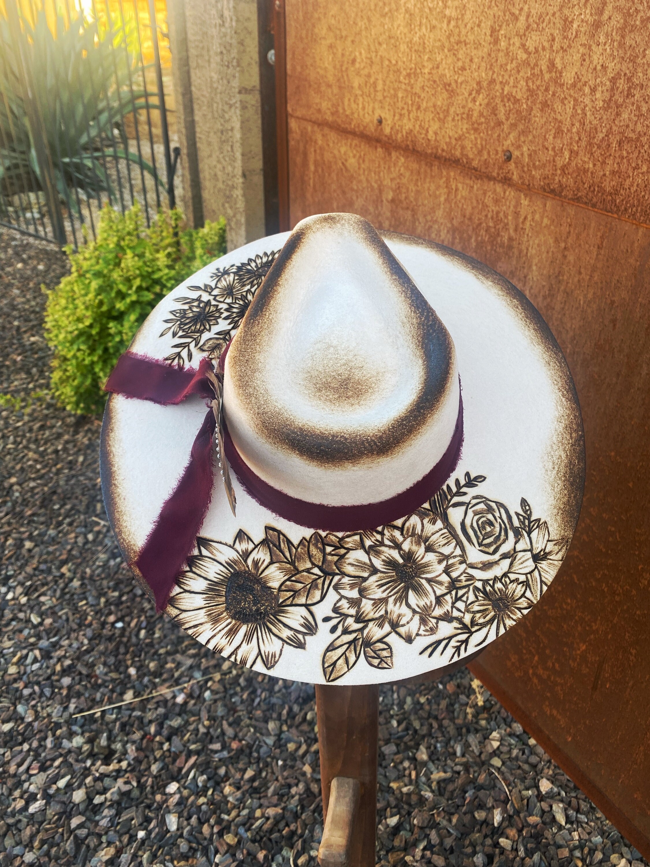 Burned Rancher Charlie 1 Horse Hat W/ Flowers - Etsy