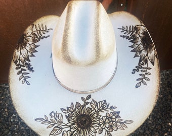 Wildflowers Burned Cowboy Hat