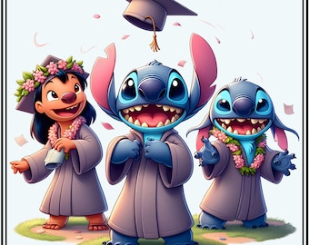 Stitch Graduation Cap Throwing 2024 Clipart, Stitch PNG,  Stitch Graduation svg, Cute Stitch Images