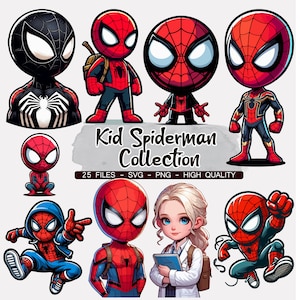 Kid Spider Man Clipart, Spider Boy Bundle, Spider Kid Clipart, SVg, PNG