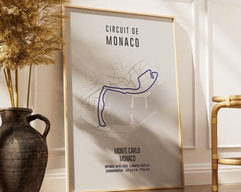 Plakat na tor wyścigowy Formuły 1, Grand Prix Monako, plakat na tor Circuit de Monaco, wydruk dekoracyjny bez ramki, plakat cyfrowy na F1