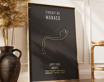 Plakat na tor wyścigowy Formuły 1, Grand Prix Monako, plakat na tor Circuit de Monaco, wydruk dekoracyjny bez ramki, plakat cyfrowy na F1