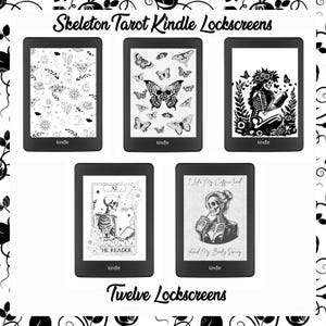 Gothic Tarot and Skeletons Kindle Lock Screens | 5 Designs, 12 Lockscreens | Digital Kindle Wallpaper for Readers