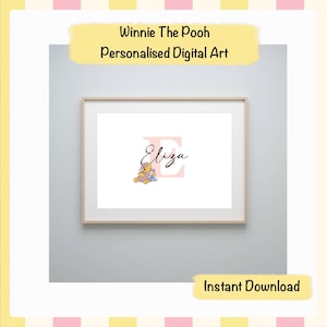 Winnie The Pooh Personalised Name Digital Print Nursery Wall Art Baby Shower Gift Custom Kids Room Decor