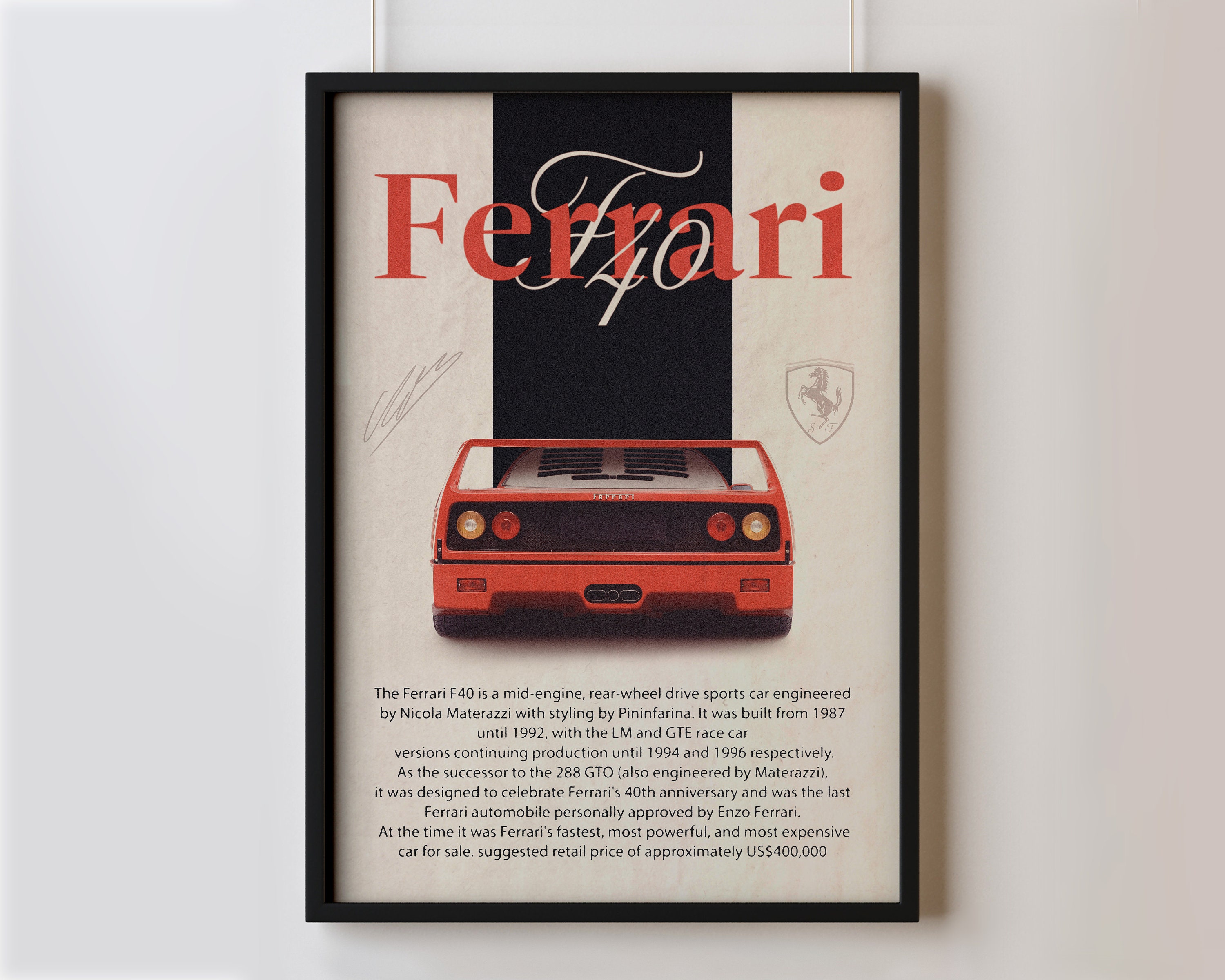 Ferrari F40 Poster Print, Vintage Car Poster Design — VAULTED