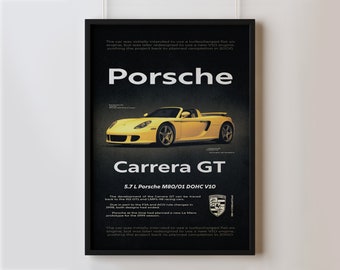 Porsche Carrera GT a3 poster super car poster a3 print car poster yellow sports car art Carrera