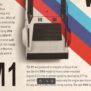 Poster Art Décor BMW M1 – Impression D'art Murale Pour Garage Ou Pièce à Vivre