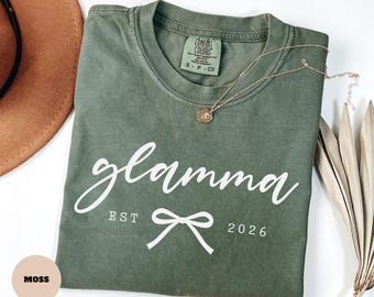 Personalized Glamma Shirt, Coquette Grandma Comfort Colors T-Shirt, Glamma EST Tee Custom Mother's Day Gift for Grandparent Pregnancy Reveal