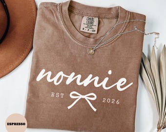 Personalized Nonnie Shirt, Coquette Grandma Comfort Colors T-Shirt, Nonnie EST Tee Custom Mother's Day Gift for Grandparent Pregnancy Reveal