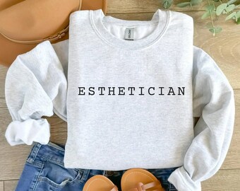 Sweat d'esthéticienne, col rond d'esthéticienne agréée, thérapeute de la peau, chemise d'esthéticienne minimaliste, chemise d'esthéticienne, cadeau d'esthéticienne