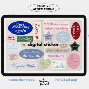 Affermazioni positive Adesivo digitale-Manifestazione Diario Adesivi, Adesivo Goodnotes, Foglio adesivo stampabile per la cura personale, PNG